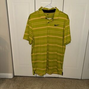 Nike Men's Green/Peach Striped Polo Shirt
